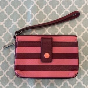 Fossil Pink Stripe Leather Wallet Wristlet